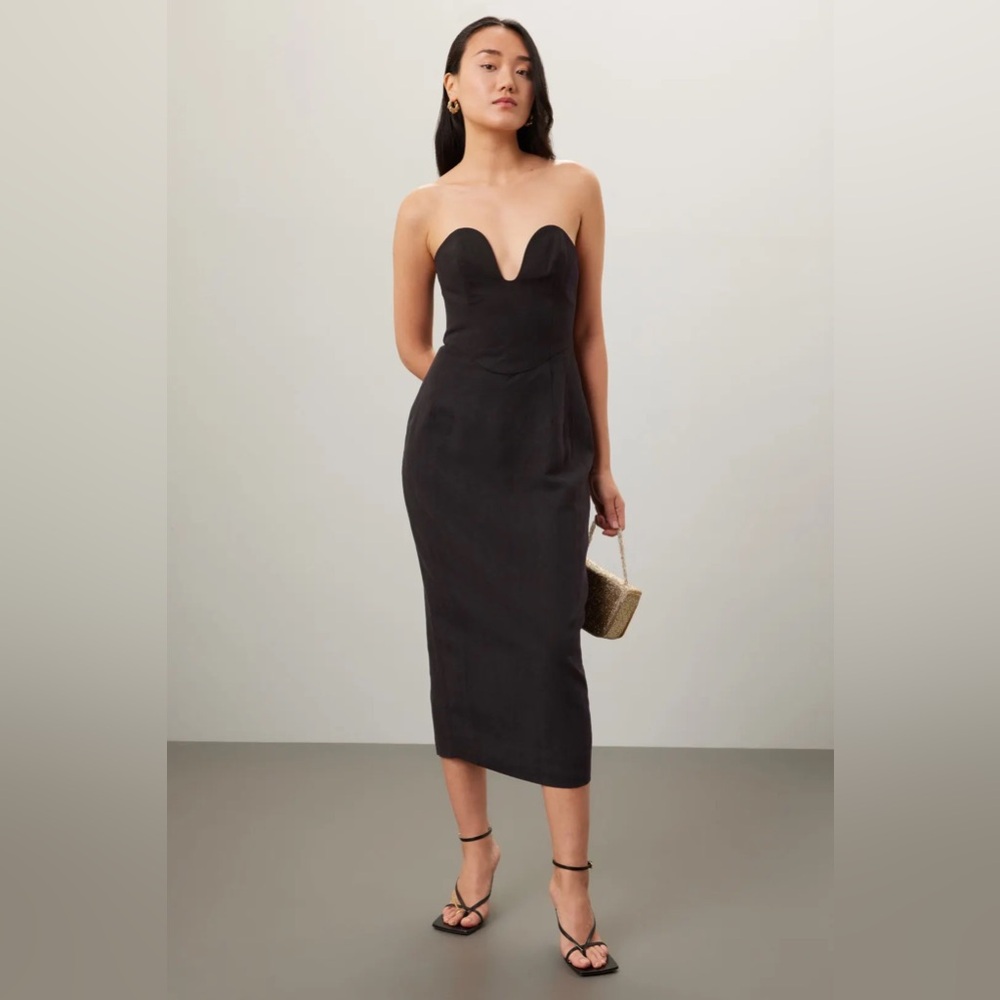 Mara Hoffman Strapless Black Sweetheart Isla Midi Dress